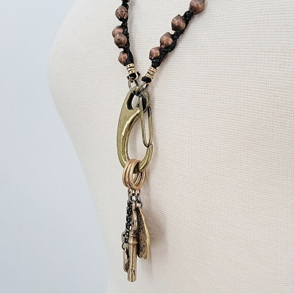 TAT2 Designs Bohemian Long Beaded Carabiner Charm Holder Coin Key Brass Necklace - Picture 6 of 15